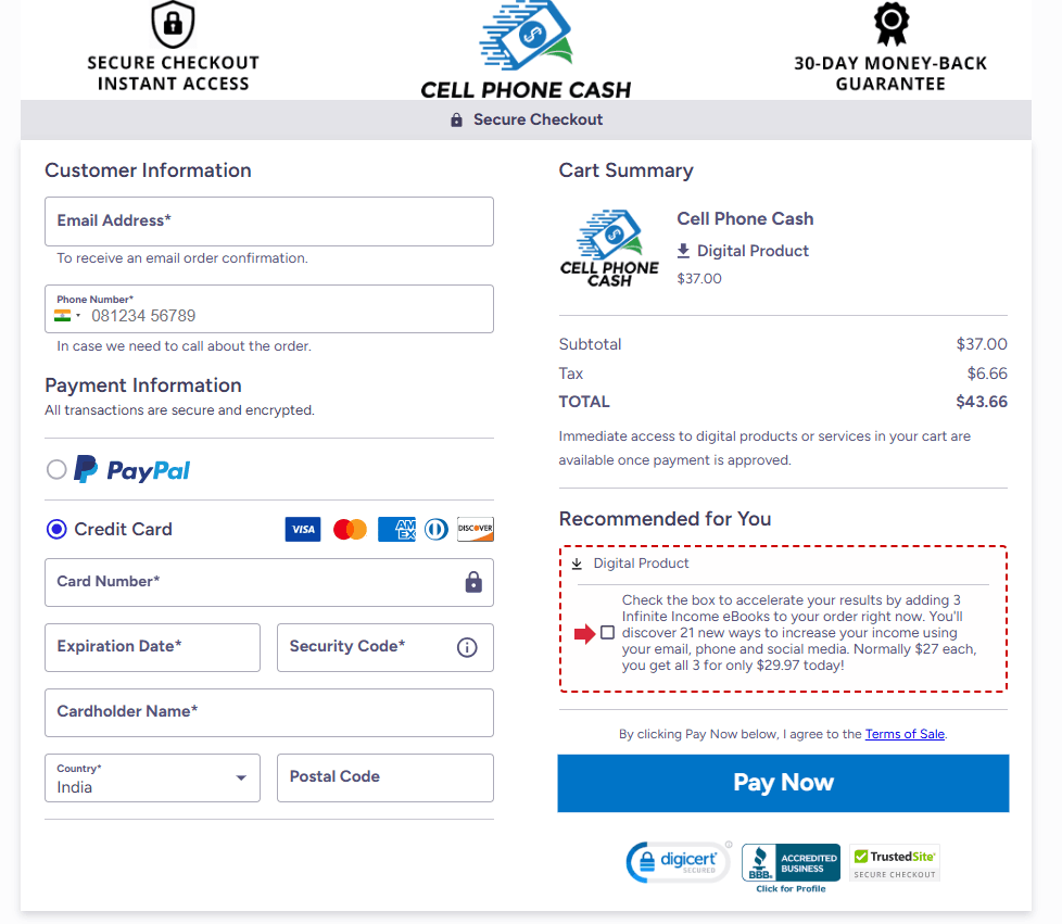 Cellphone Cash - Order Form